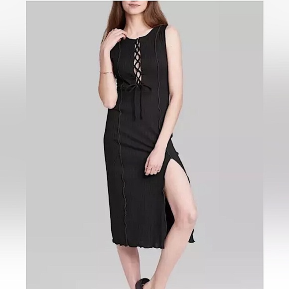 NWT sleeveless lace up knit dress wild fable midi black - Picture 1 of 8